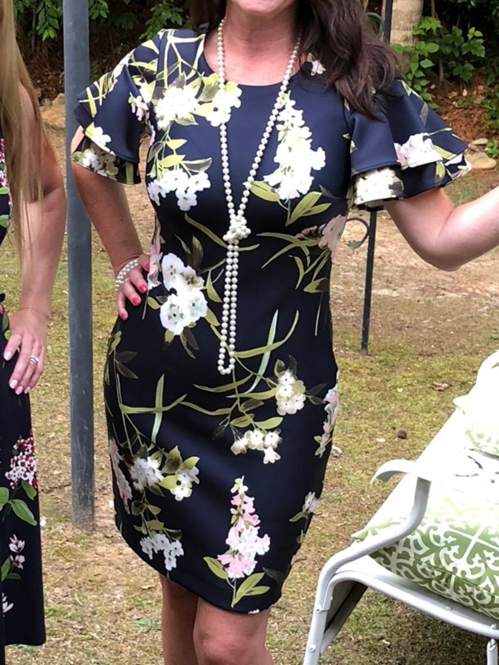 Tommy Hilfiger Navy Floral Ruffle-Sleeve Midi Dress